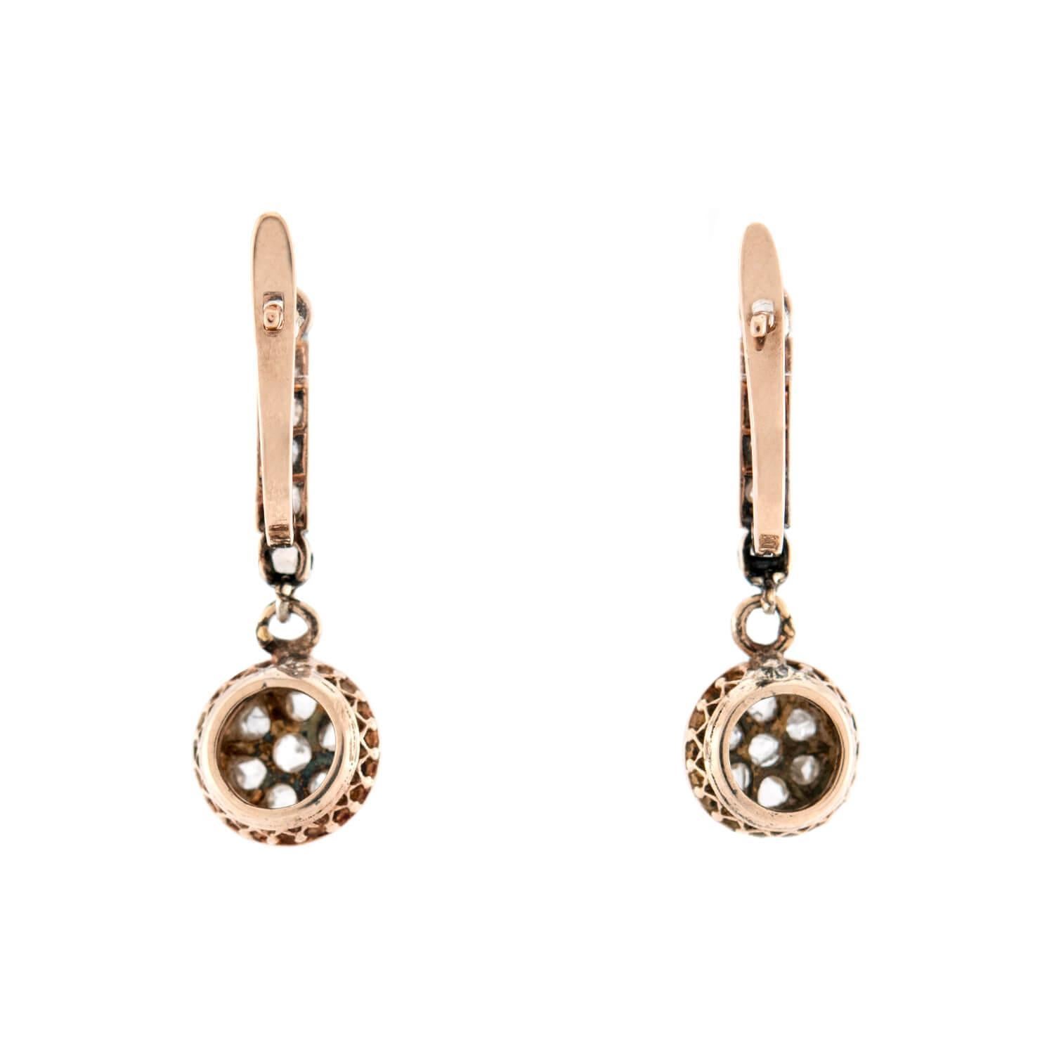 Pendientes Victorianos de Gota de Diamante Corte Rosa 14k Corte rosa en venta