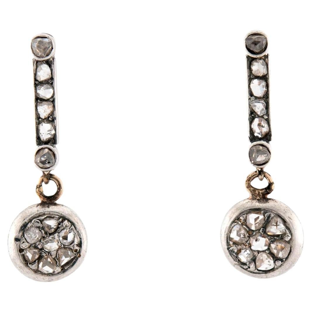 Victorian 14k Rose Cut Diamond Drop Earrings