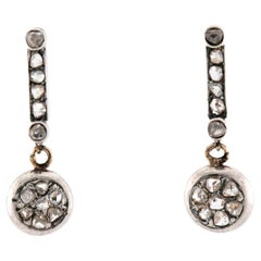 Victorian 14k Rose Cut Diamond Drop Earrings
