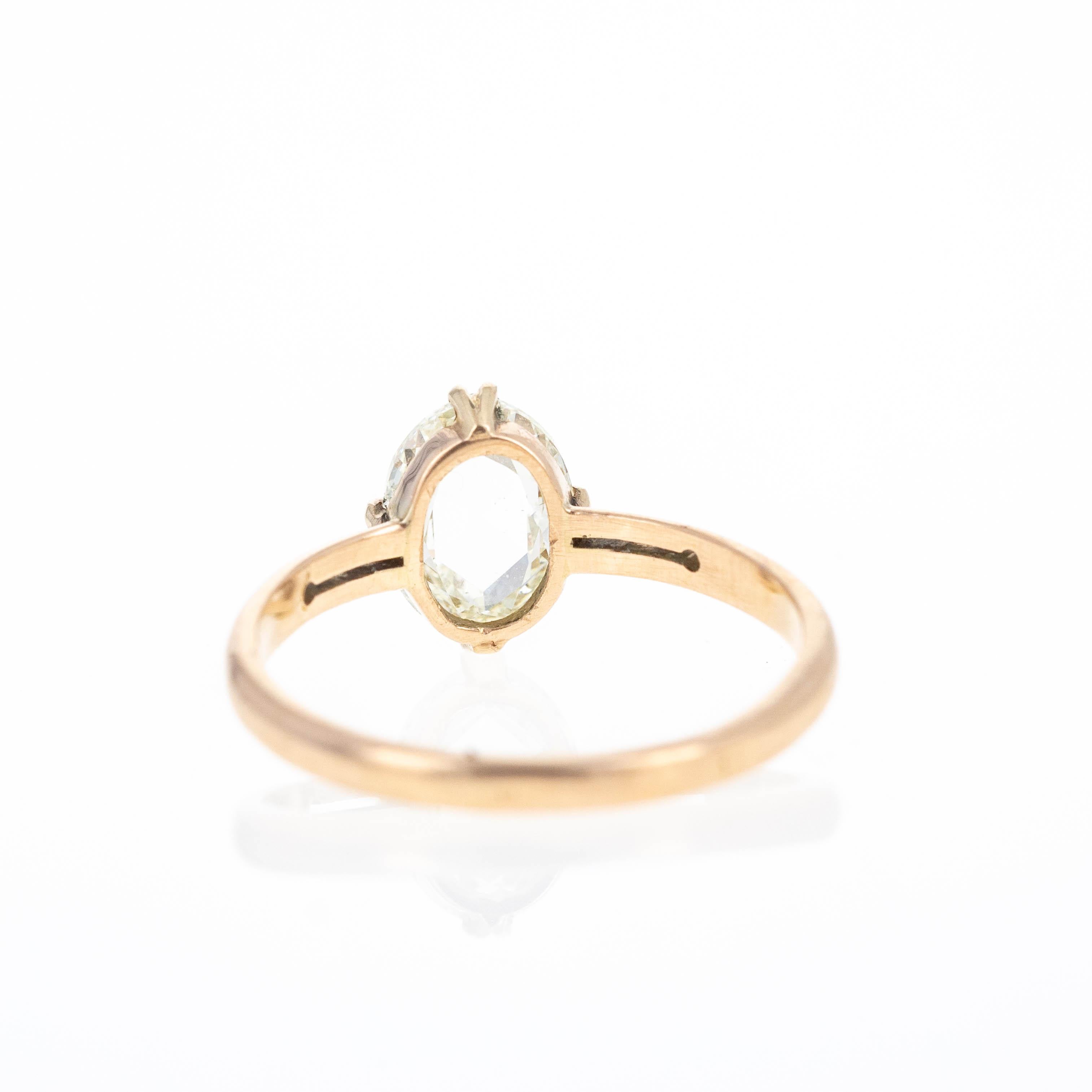 Taille rose Bague de fiançailles victorienne en or rose 14 carats de 1,02 carat en vente