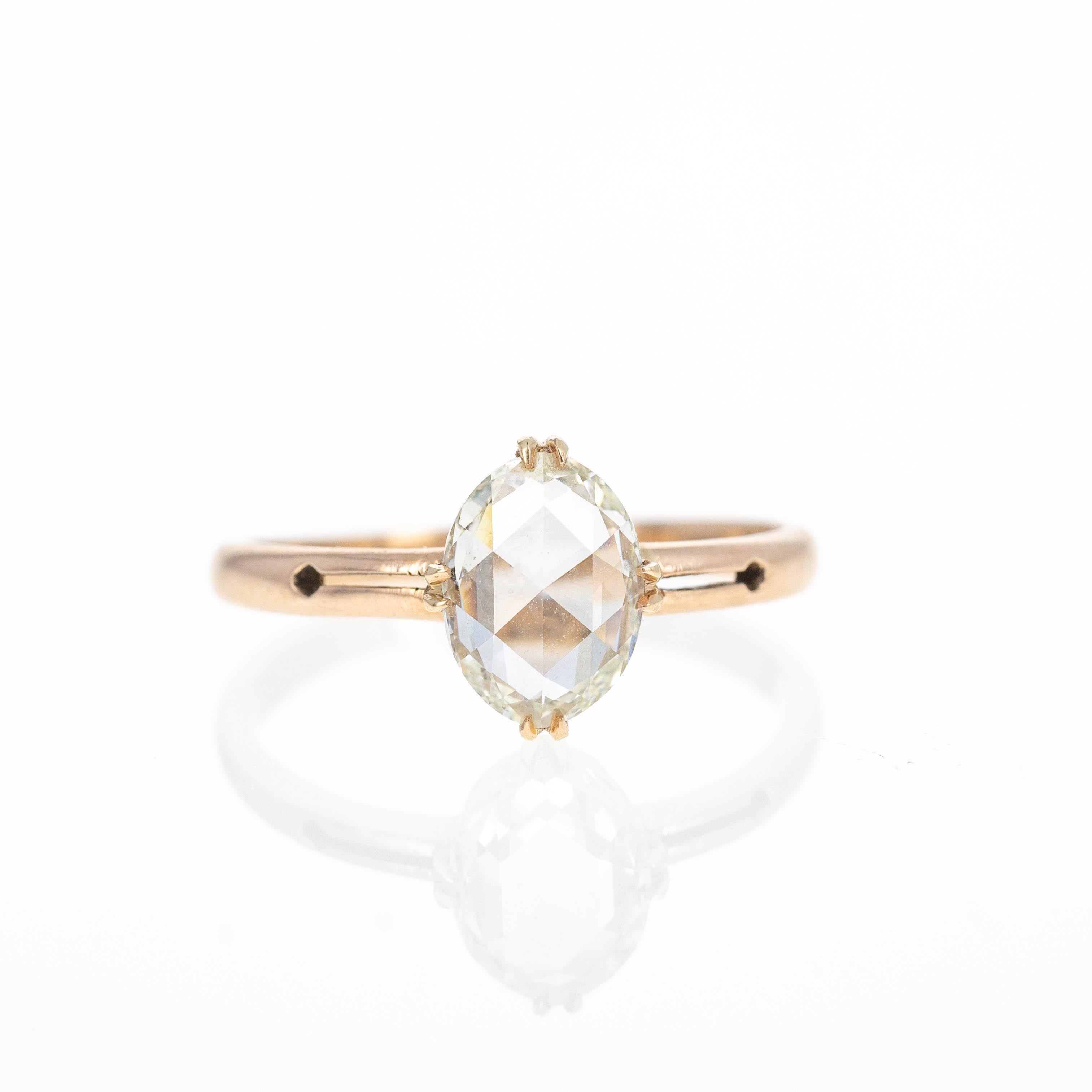 Bague de fiançailles victorienne en or rose 14 carats de 1,02 carat Excellent état - En vente à Cape May, NJ