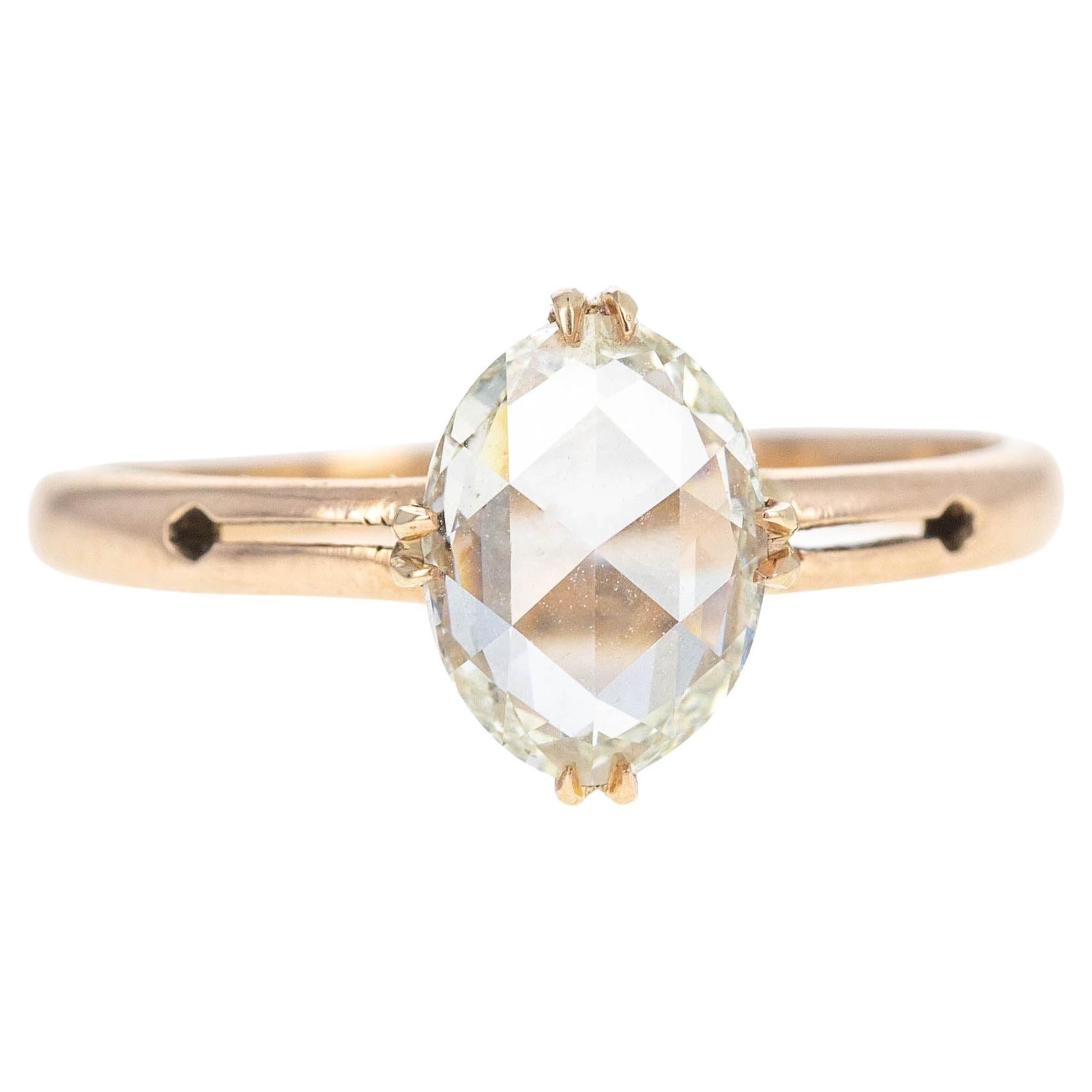 Victorian 14K Rose Gold 1.02 Carat Rose Cut Engagement Ring
