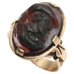 Victorian 14K Rose Gold Deep Red Agate Cameo Ring