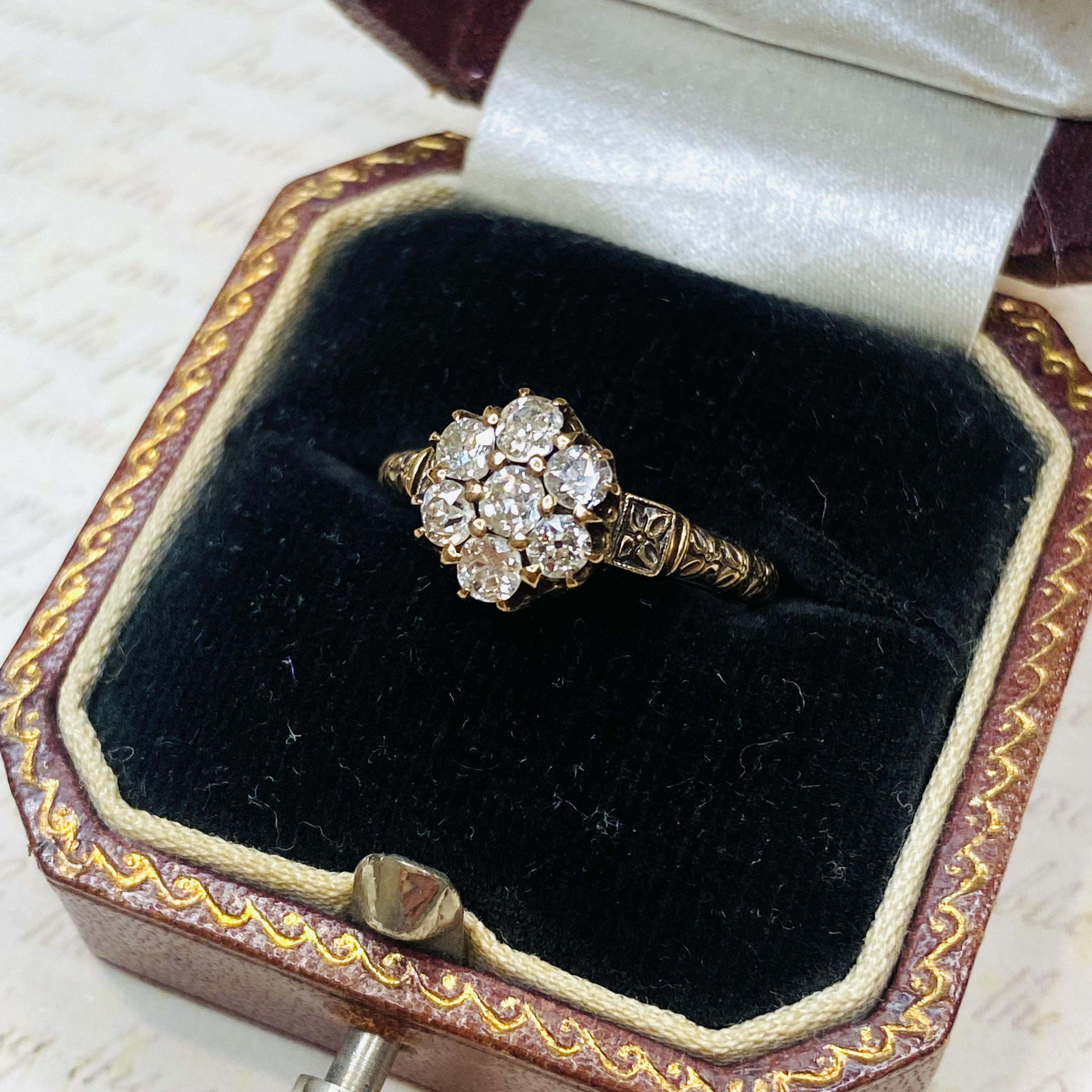 Bague victorienne en or rose 14 carats avec diamant 1