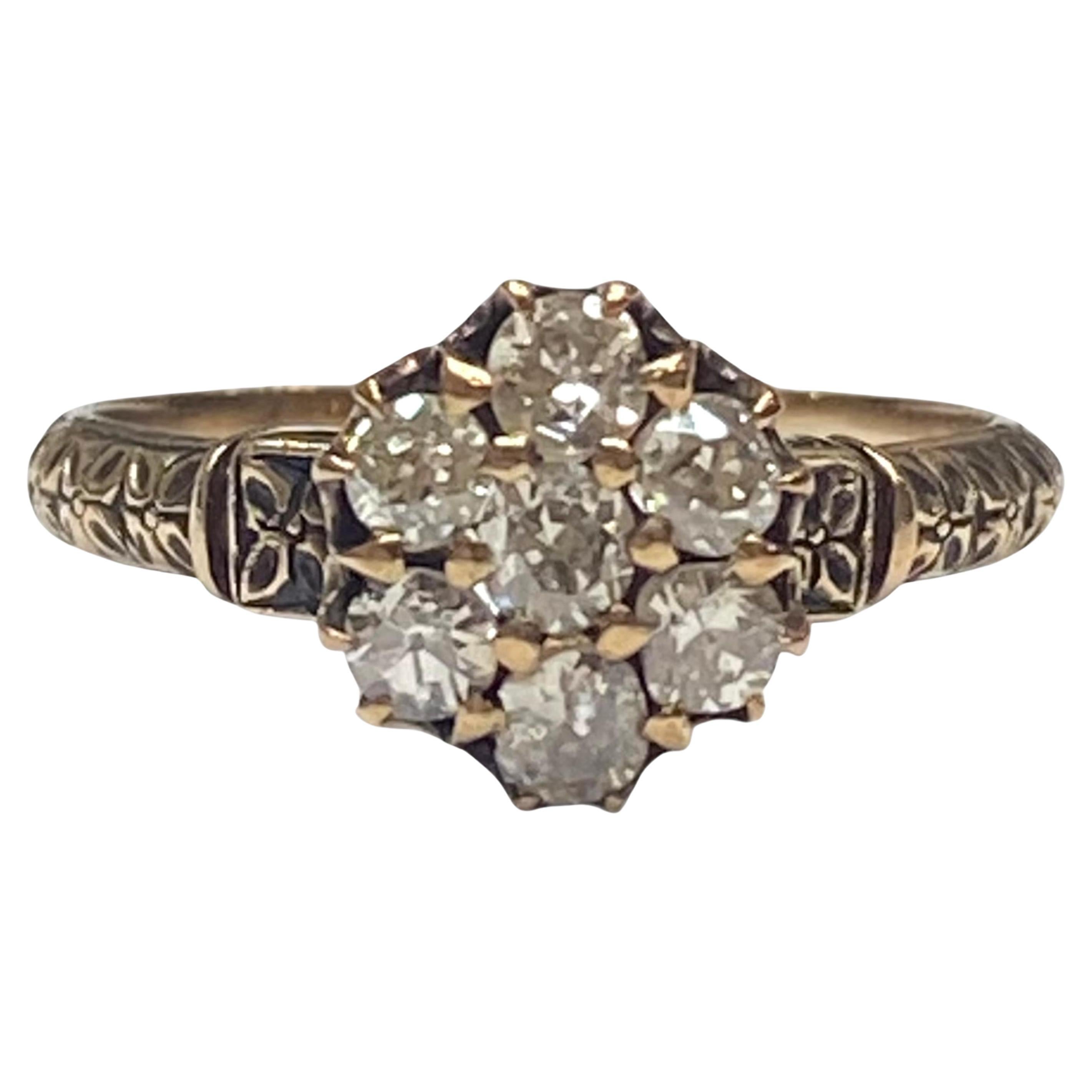 Bague victorienne en or rose 14 carats avec diamant