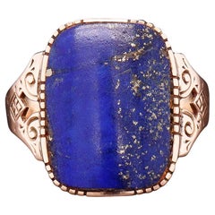 Victorian 14K Rose Gold & Lapis Lazuli Cabochon Signet Style Ring