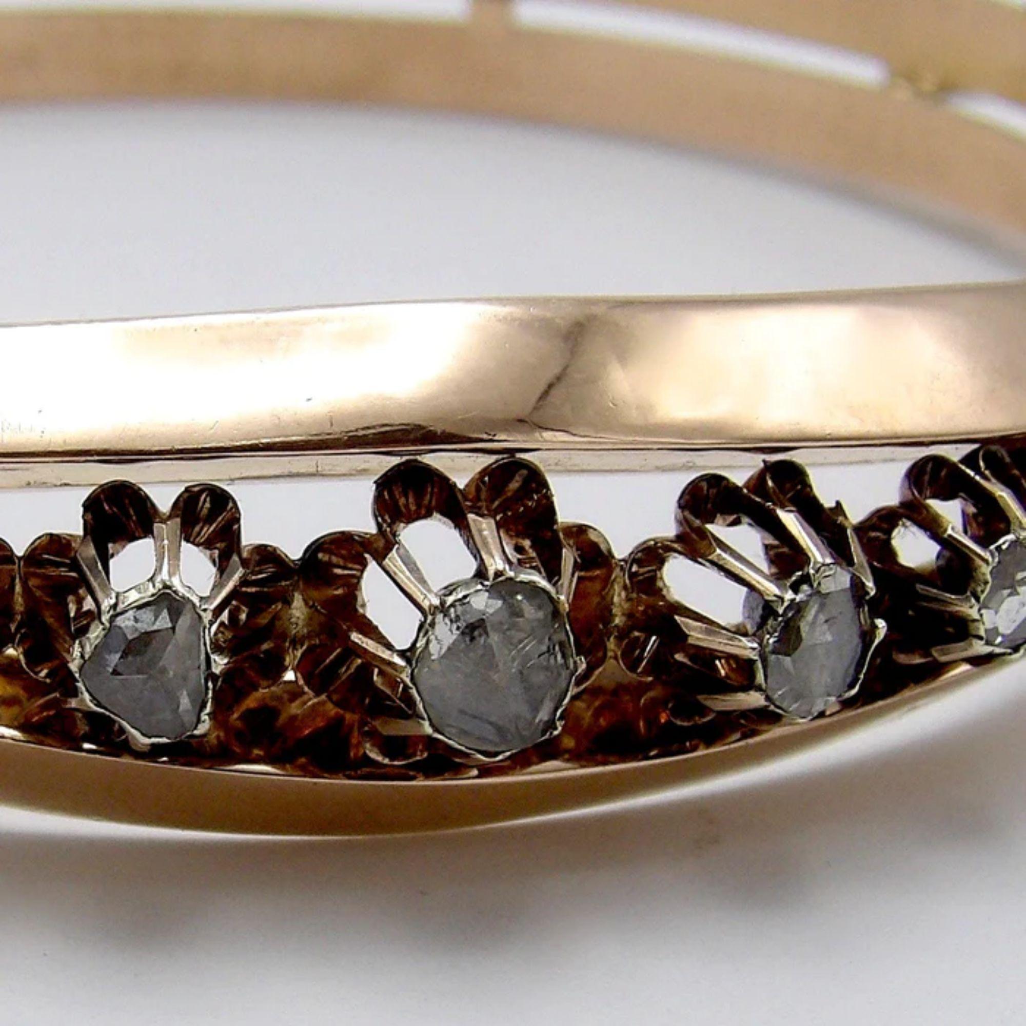 Women's Victorian 14K Rose Gold & Rose Cut Diamond Bracelet For Sale