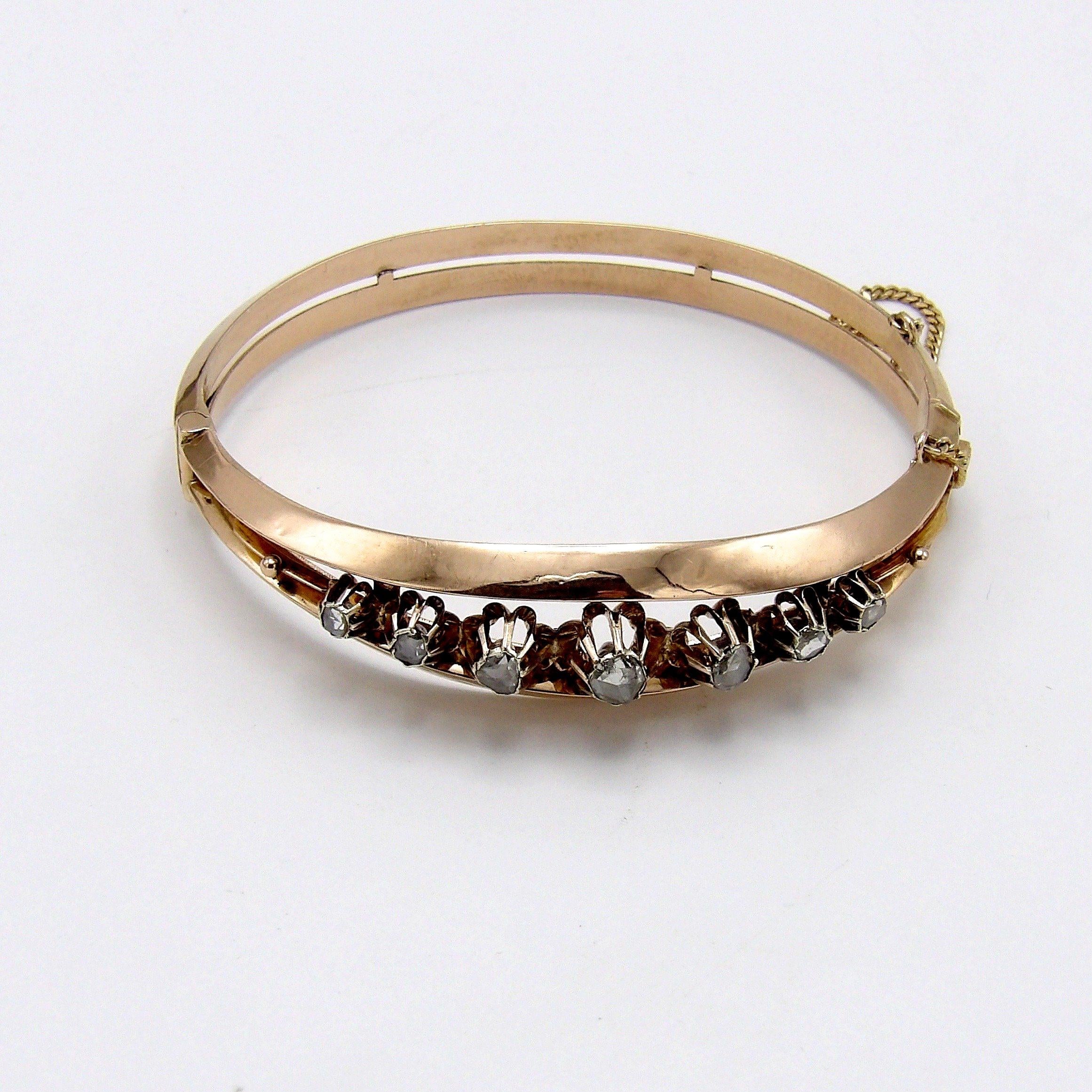 Victorian 14K Rose Gold & Rose Cut Diamond Bracelet For Sale 1