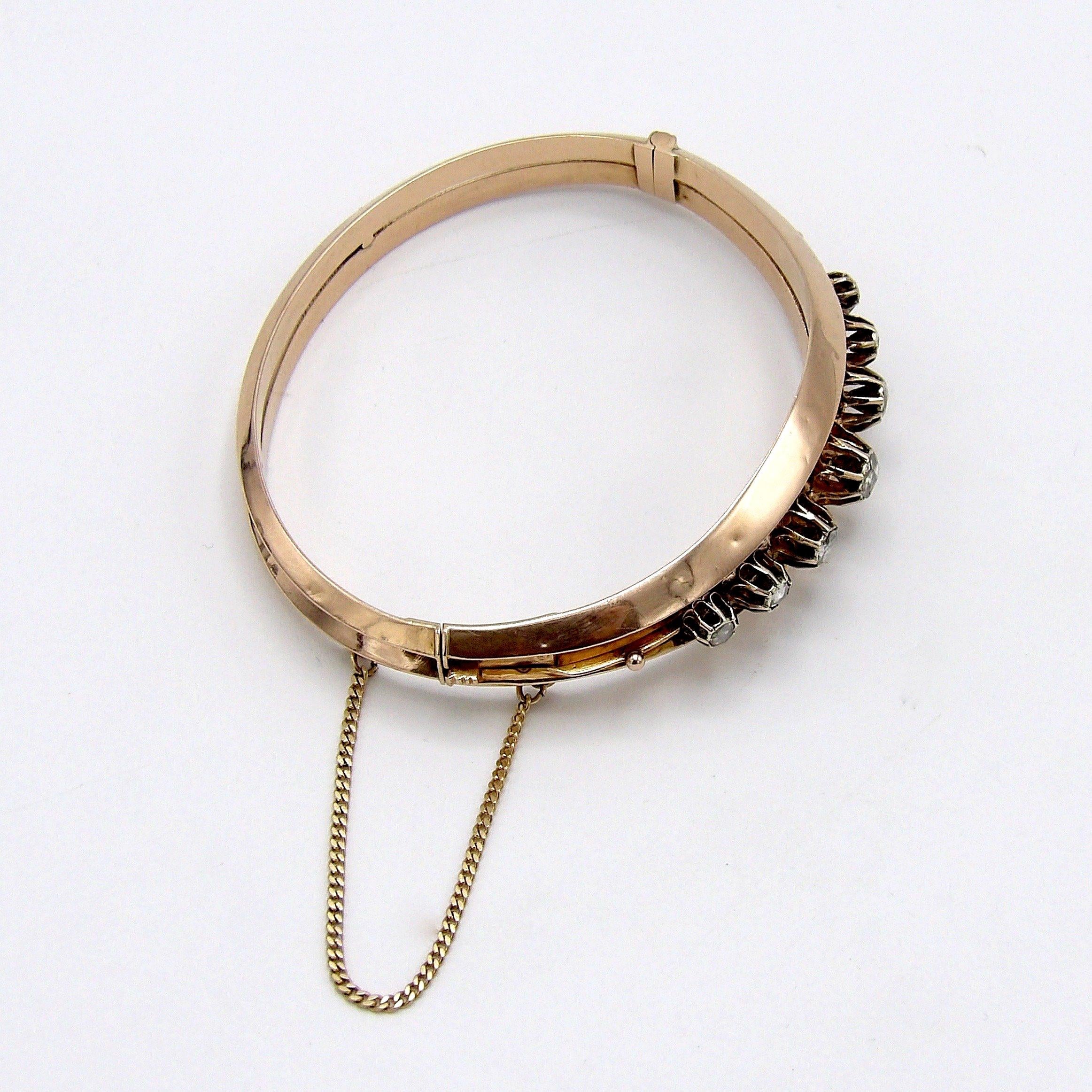 Pulsera Victoriana de Oro Rosa de 14K y Diamantes talla rosa en venta 2