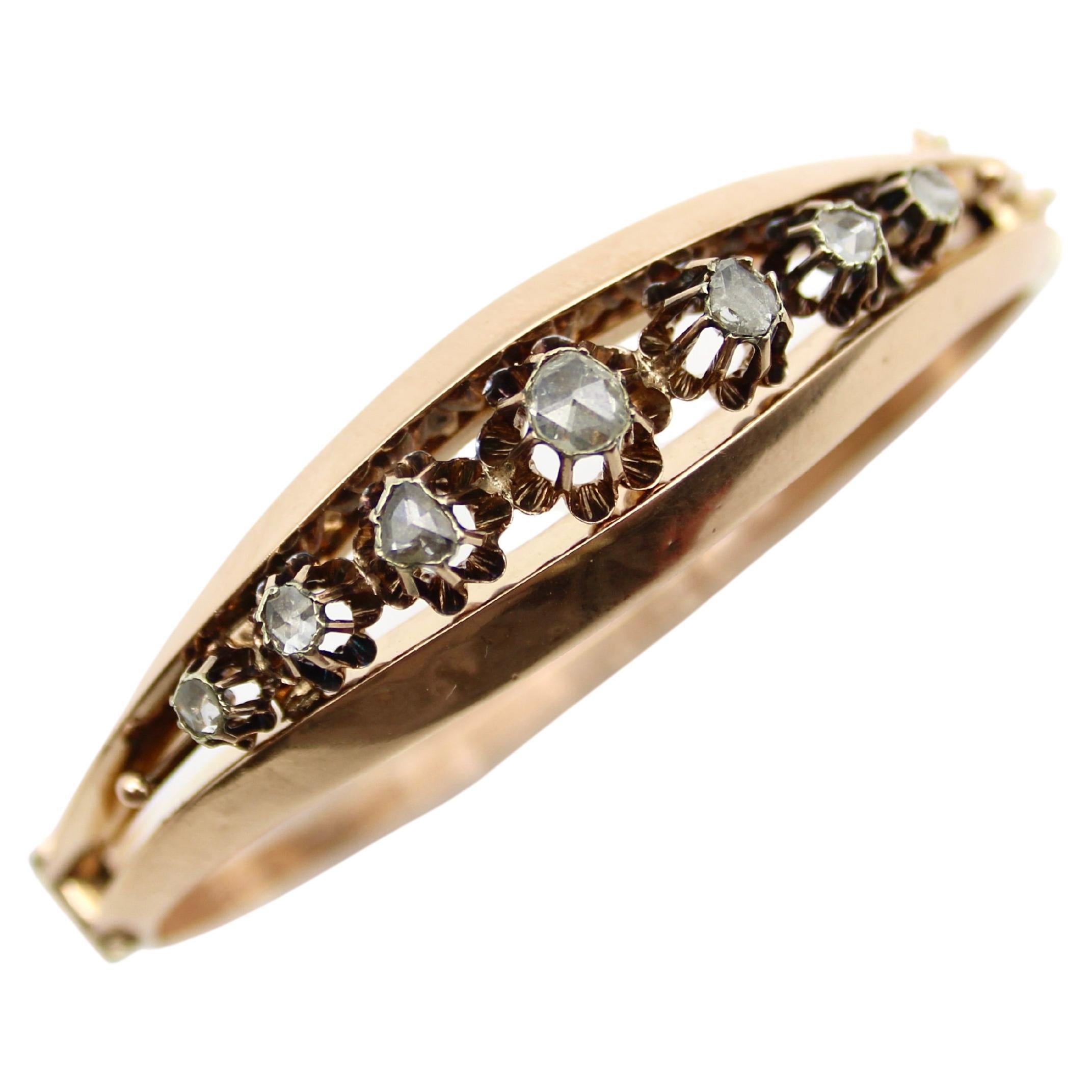 Viktorianisches Armband aus 14K Roségold und Diamanten im Rosenschliff im Angebot