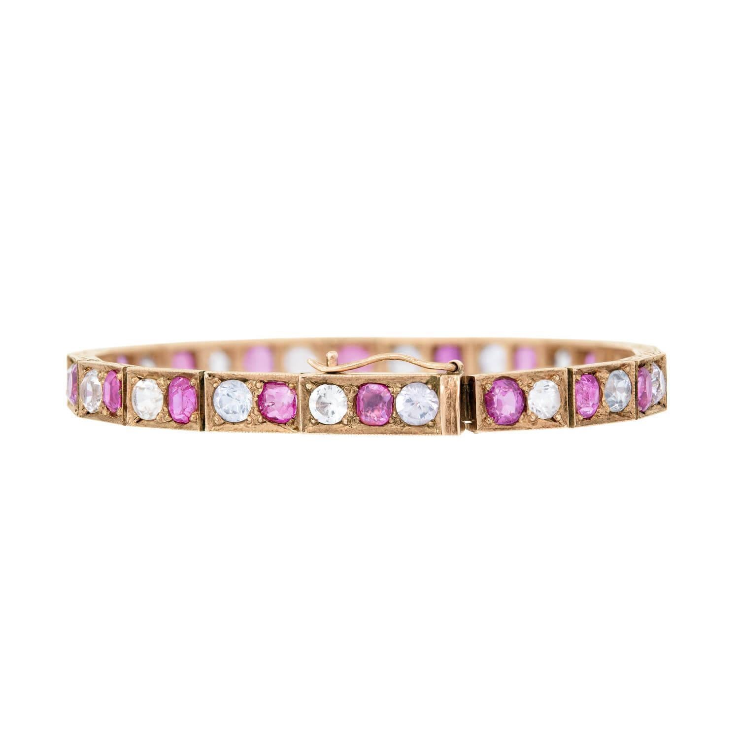 Bracelet victorien en rubis et saphirs 14 carats Unisexe en vente