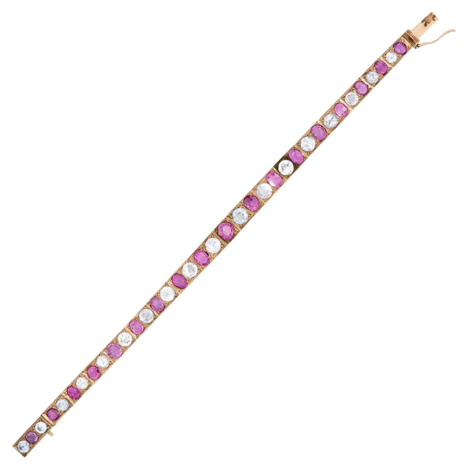 Victorian 14k Ruby and Sapphire Line Bracelet For Sale