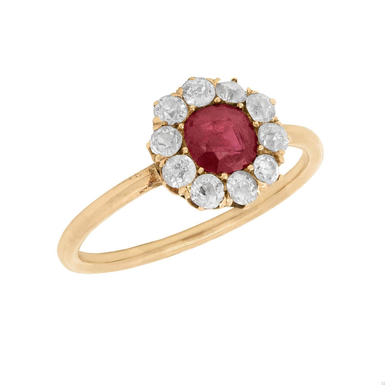 Victorian 14k Ruby & Diamond Halo Ring In Good Condition For Sale In Narberth, PA