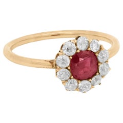 Antique Victorian 14k Ruby & Diamond Halo Ring