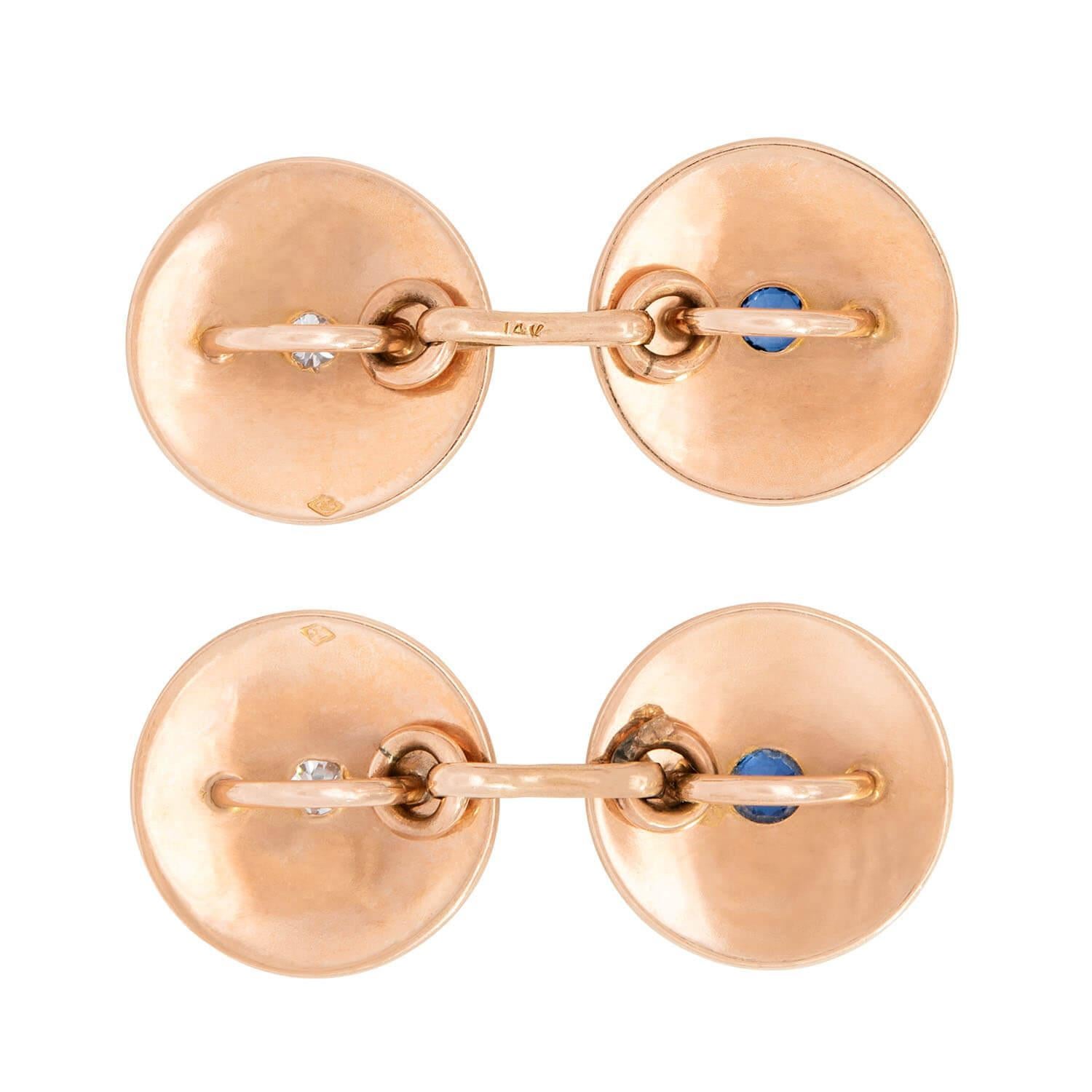 Victorian 14k Sapphire and Diamond Cufflinks Victoriano en venta