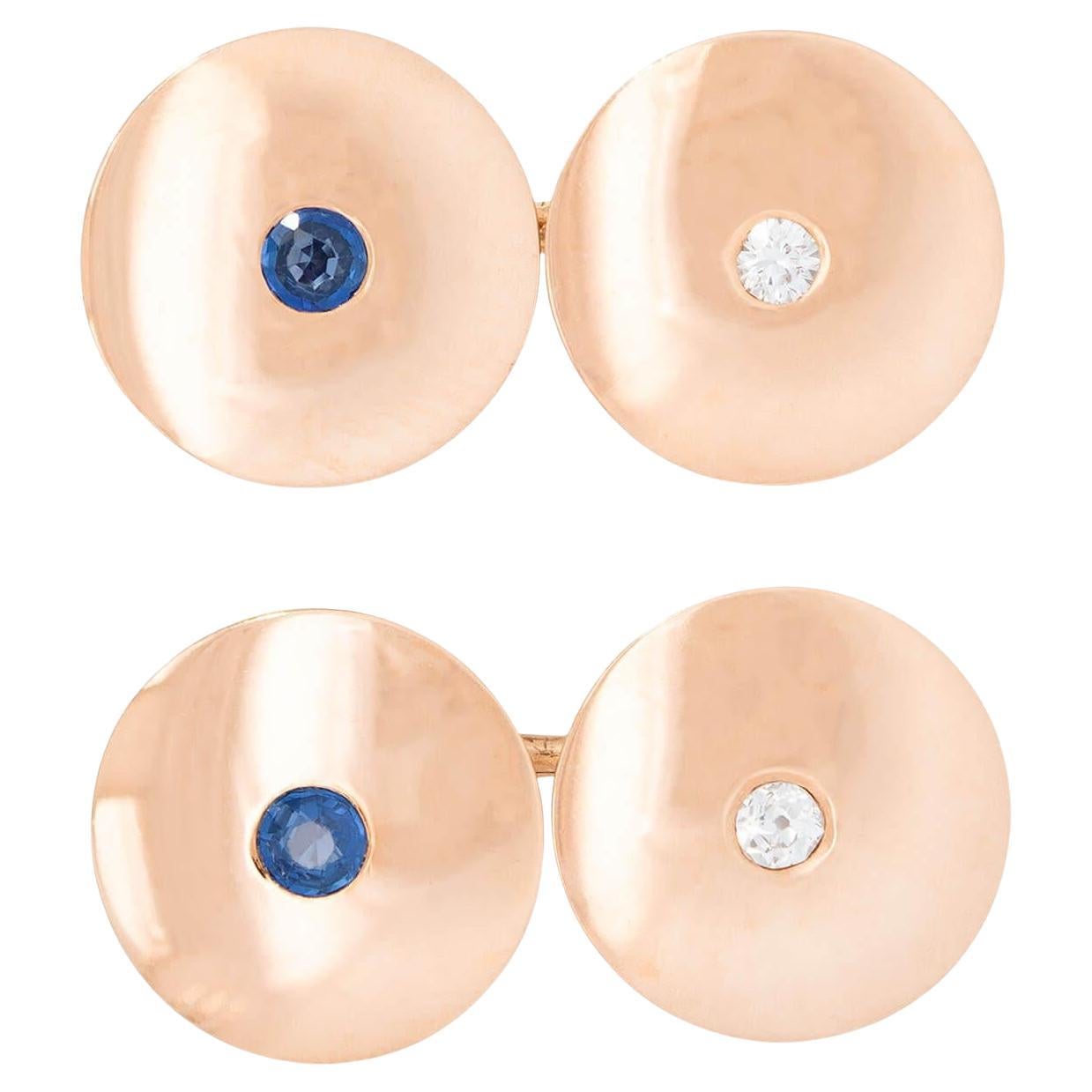 Victorian 14k Sapphire and Diamond Cufflinks