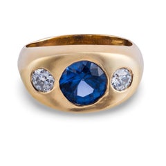 VIctorian 14k Sapphire & Diamond Flush Mount Ring