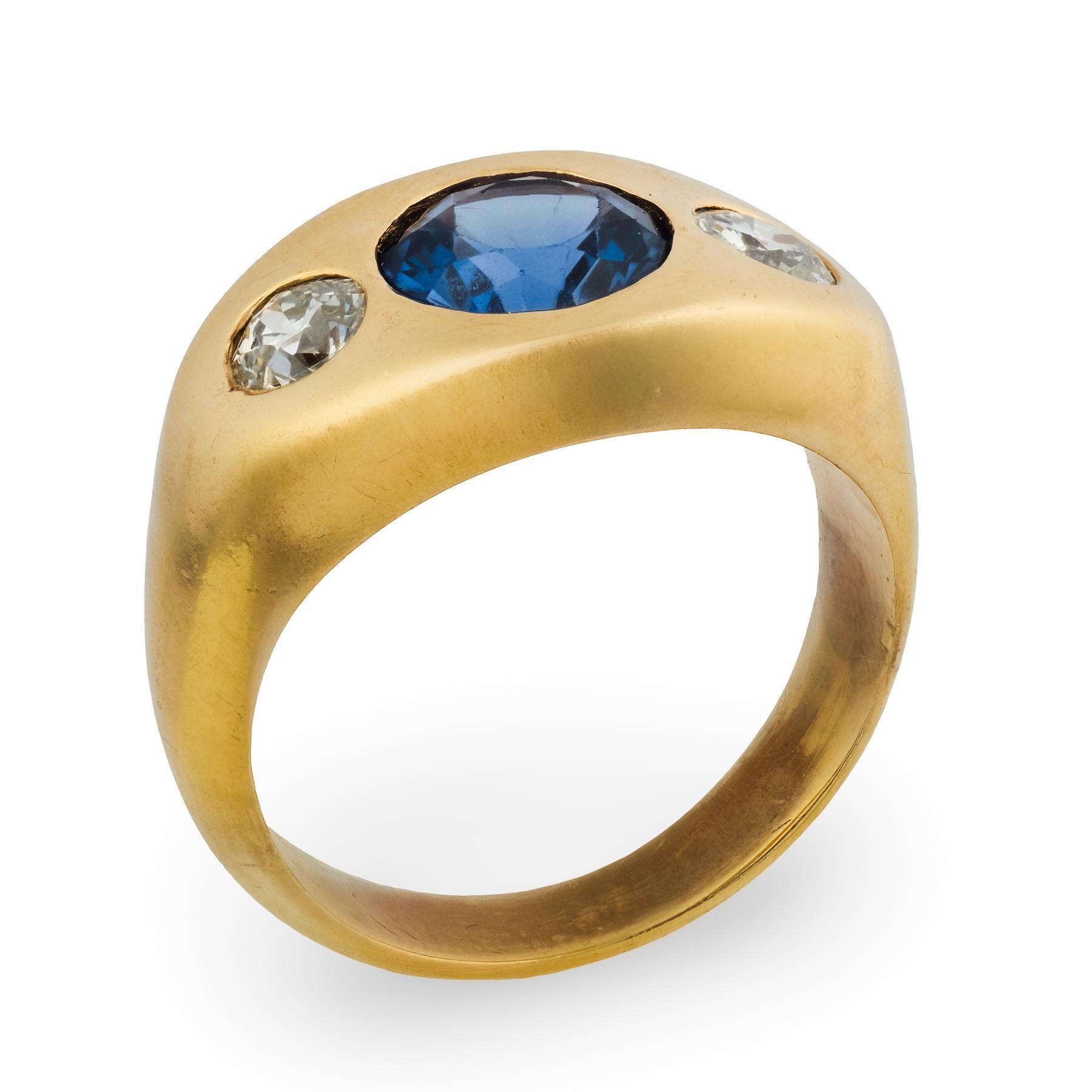 VIctorian 14k Zafiro y Diamante Anillo a Ras Victoriano en venta