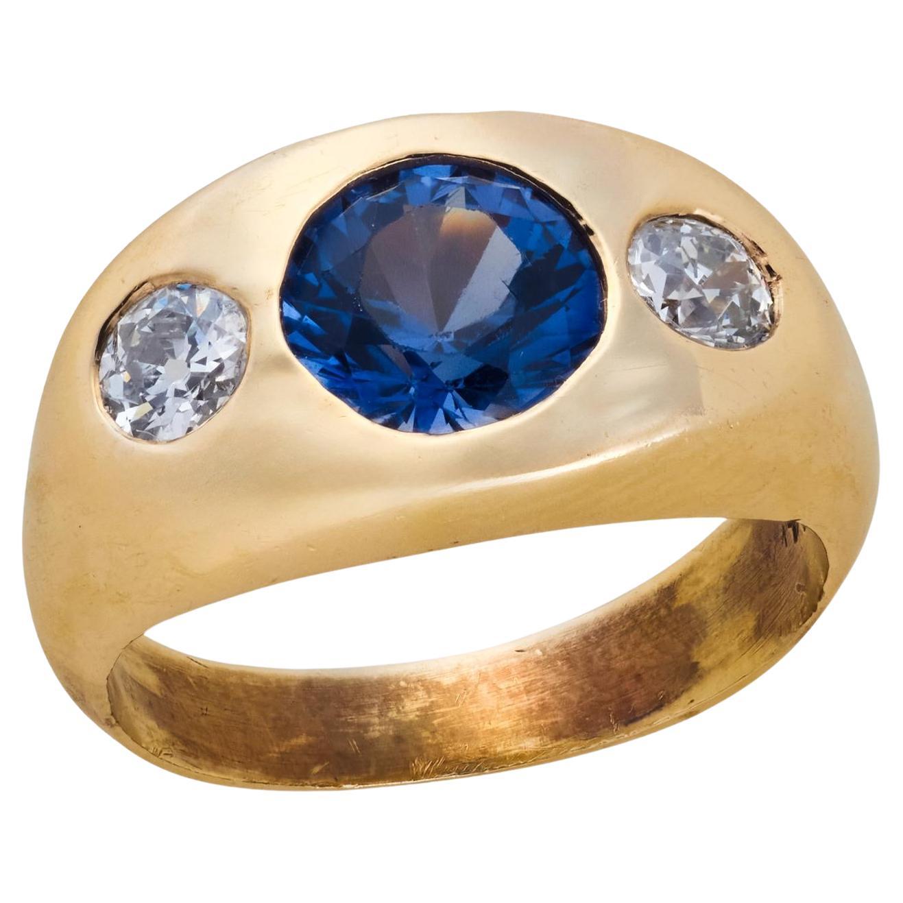 Anello con zaffiro e diamante a filo d
acqua in stile VIctorian 14 ct.