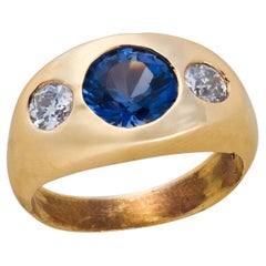 VIctorian 14k Sapphire & Diamond Flush Mount Ring