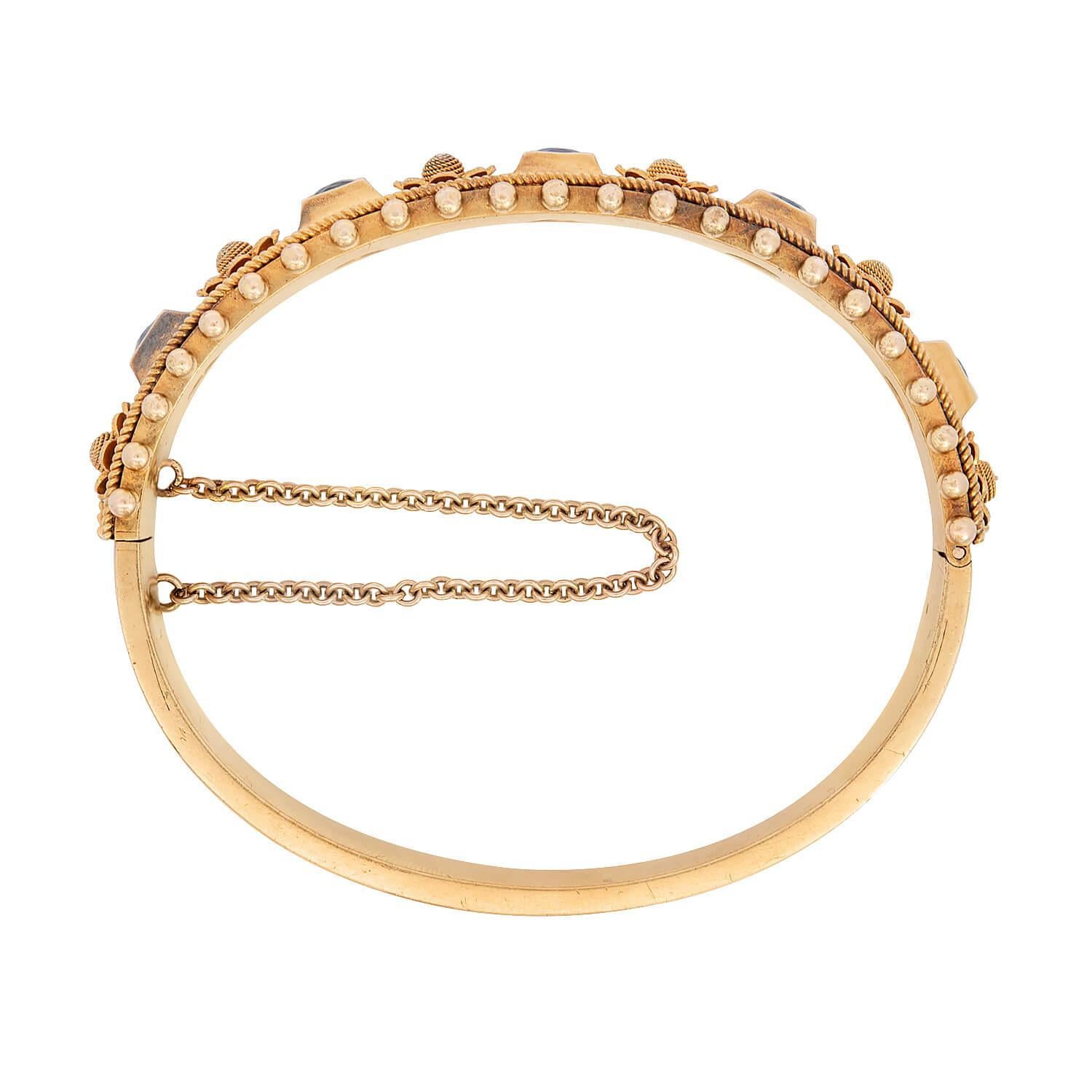 Viktorianischer 14k Saphir Floral Motiv Armreif (Rundschliff) im Angebot