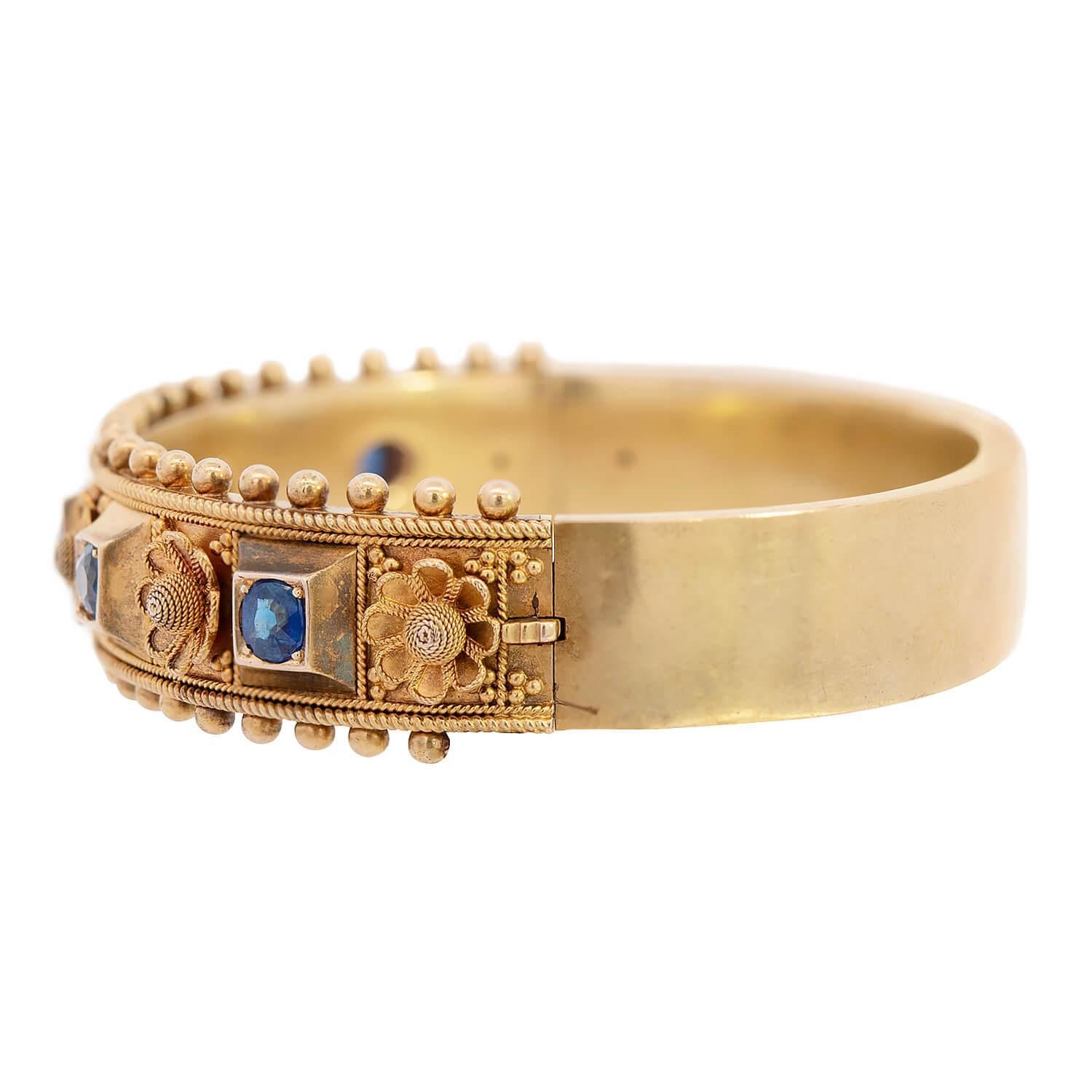 Viktorianischer 14k Saphir Floral Motiv Armreif im Zustand „Gut“ im Angebot in Narberth, PA
