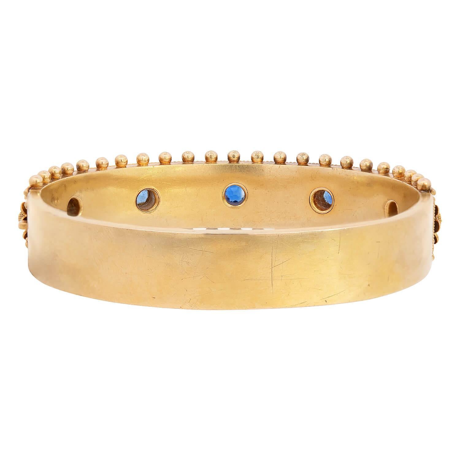Viktorianischer 14k Saphir Floral Motiv Armreif Damen im Angebot