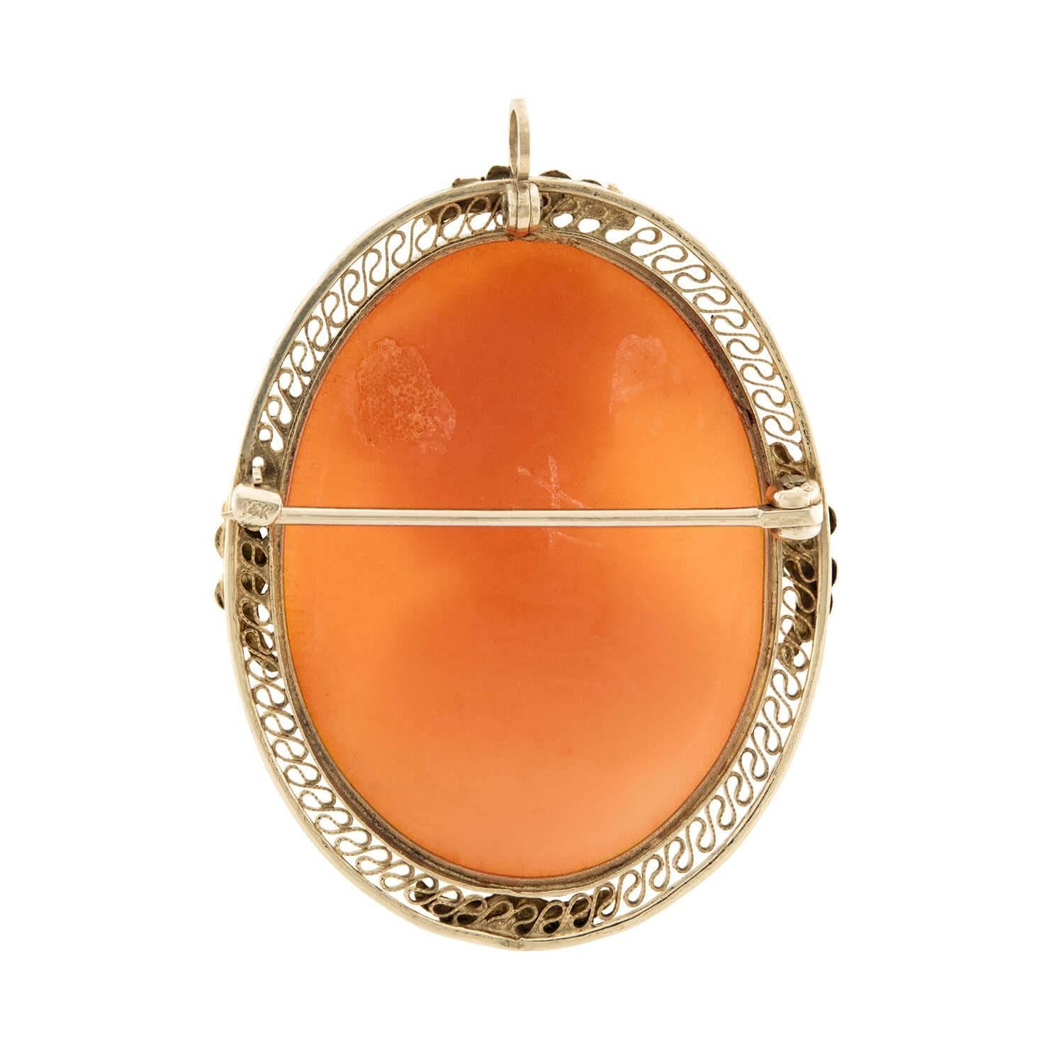 Victorian 14k Shell Cameo Pin/Pendant In Good Condition For Sale In Narberth, PA
