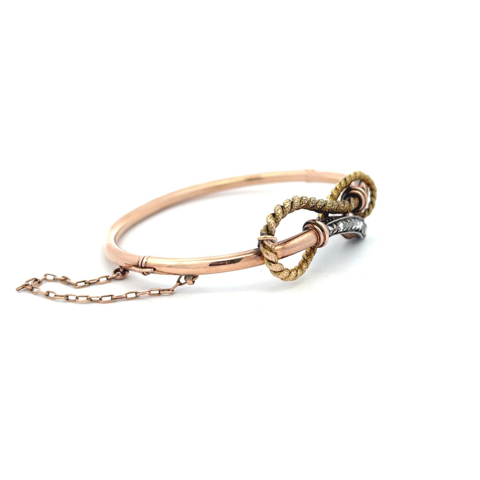 Taglio a rosa Bracciale nautico vittoriano in argento e 14k con diamanti taglio rosa in vendita