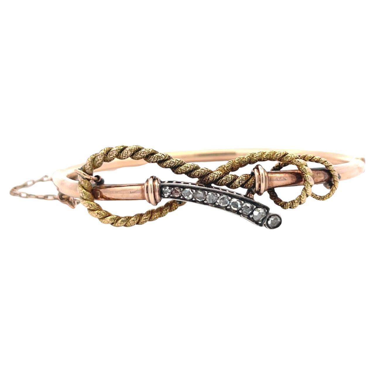 Viktorianisches 14k
Silber Nautisches Diamantarmband mit Rosenschliff