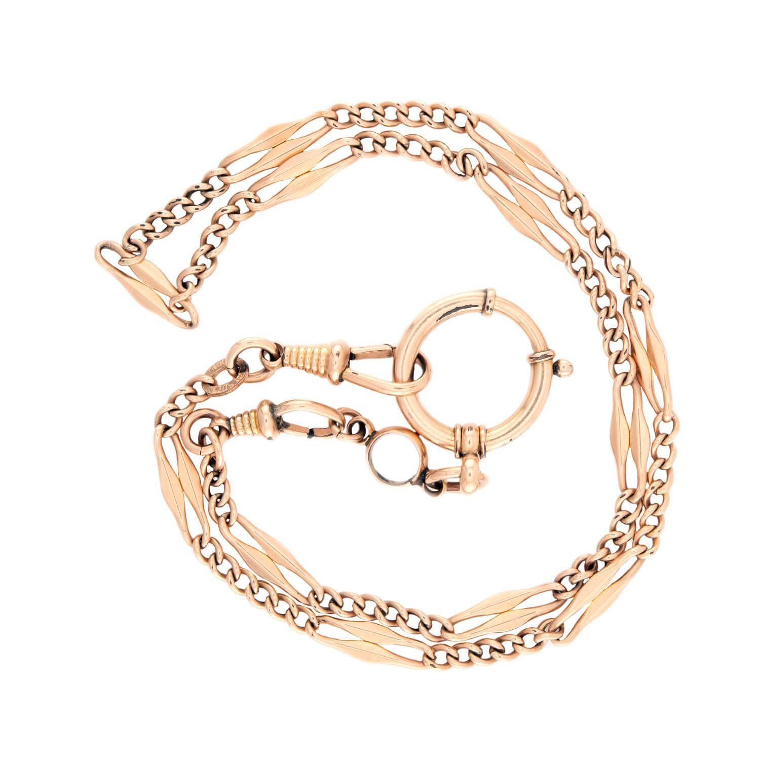 Victorian 14k Spring Ring Watch Chain In Good Condition For Sale In Narberth, PA