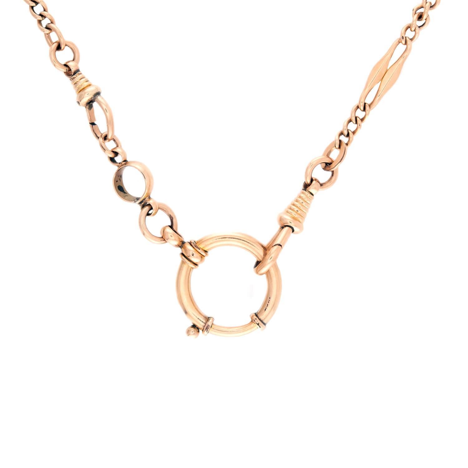 Women's Victorian 14k Spring Ring Watch Chain For Sale