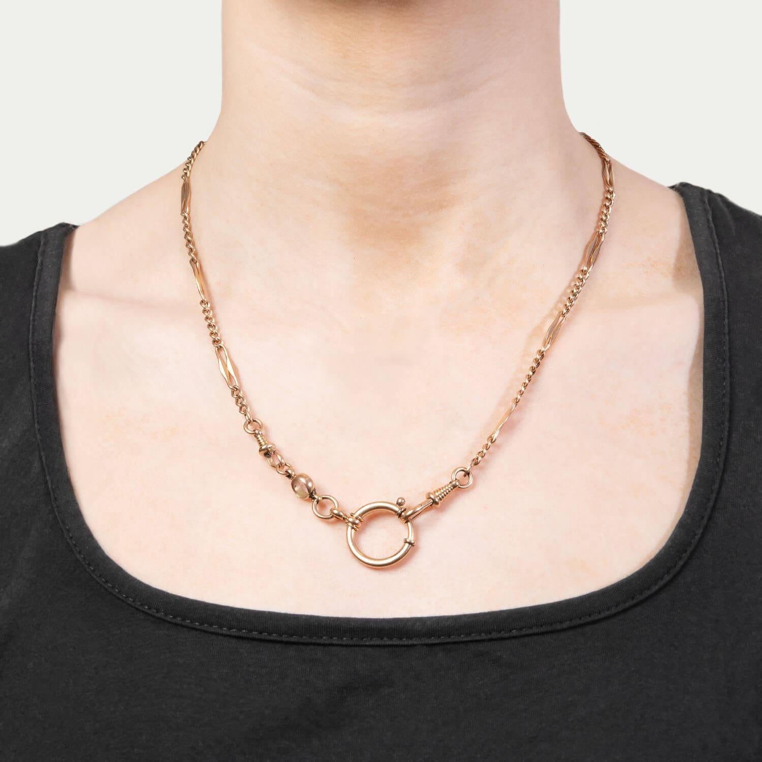 Victorian 14k Spring Ring Watch Chain For Sale 1