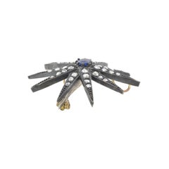 Victorian 14k Sterling Diamond and Sapphire Starburst Pin