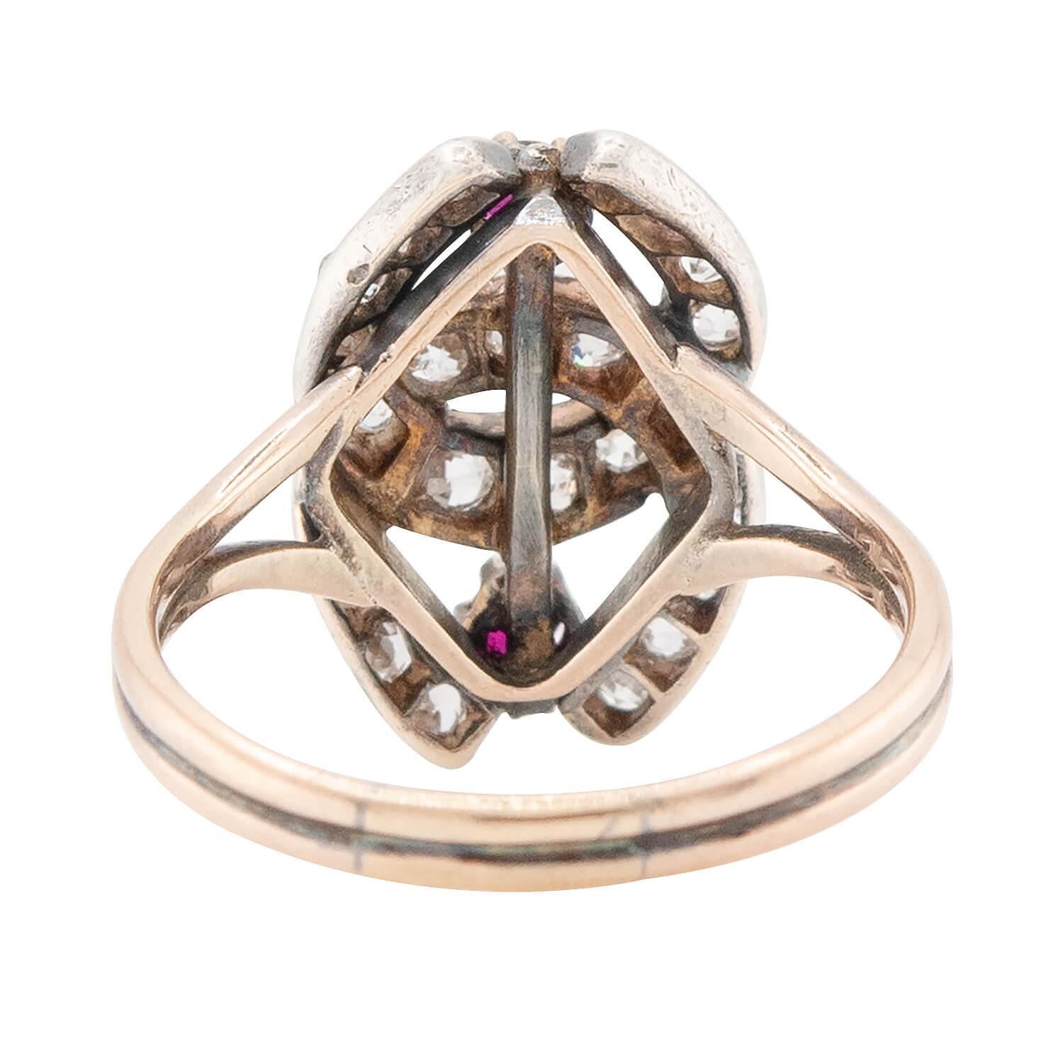 Women's Victorian 14k/Sterling Silver Diamond and Ruby Double Horseshoe Ring For Sale