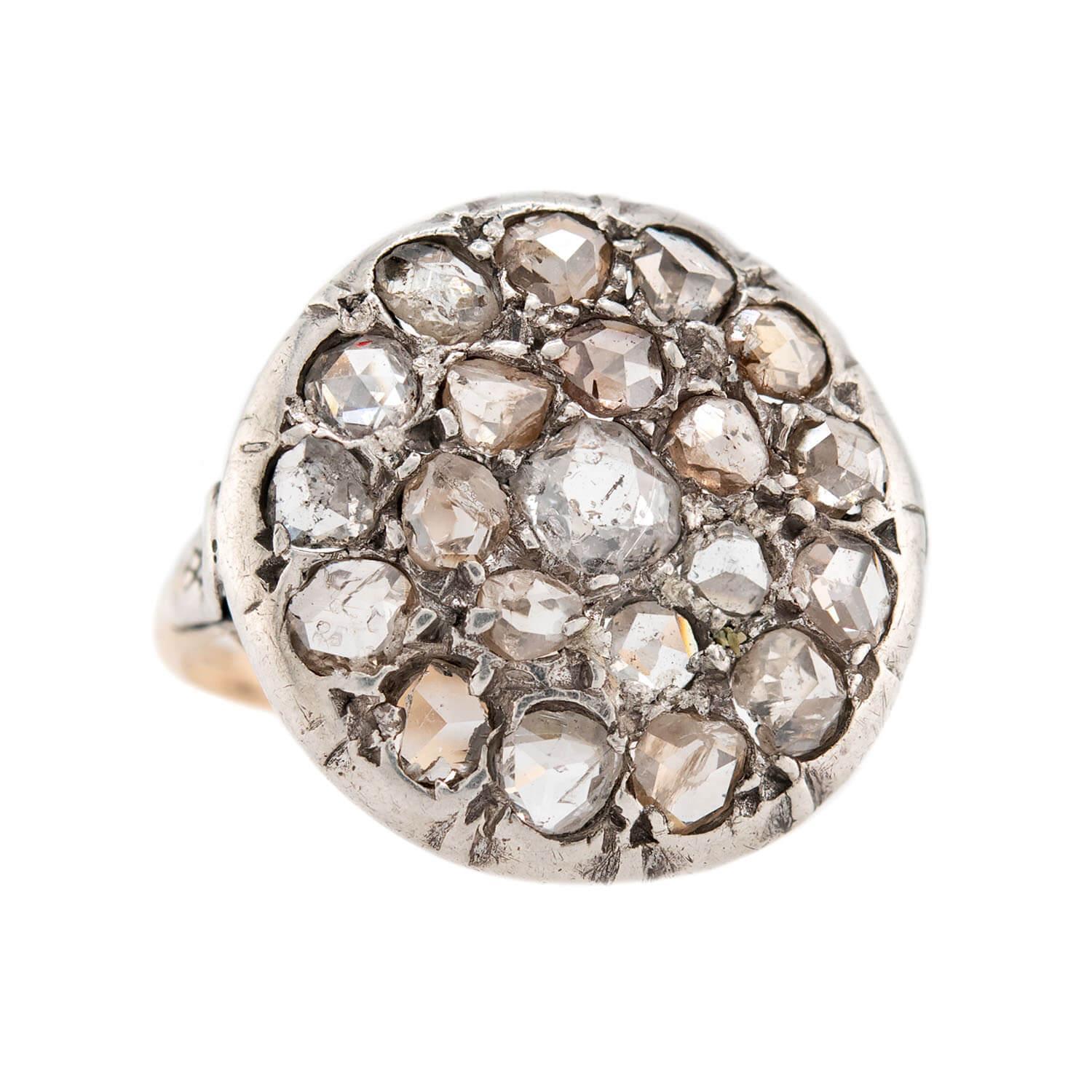Victorian 14k/Sterling Silver Diamond Cluster Ring In Good Condition For Sale In Narberth, PA