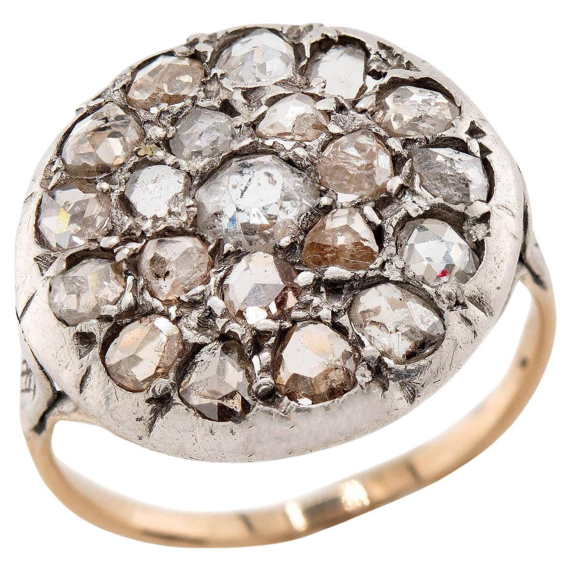 Victorian 14k/Sterling Silver Diamond Cluster Ring For Sale