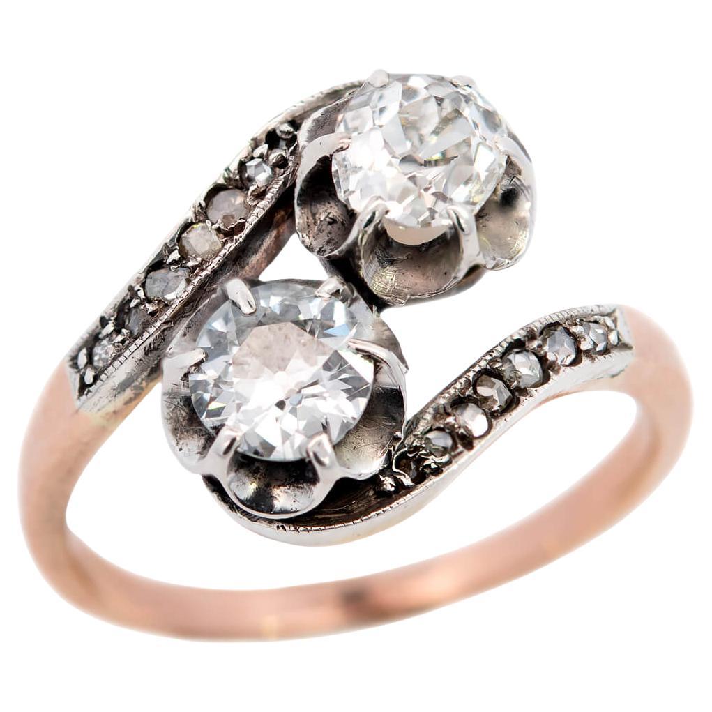 Victorian 14k/Sterling Silver Diamond "Moi et Toi" Ring