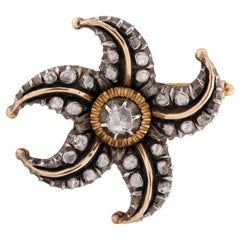 Spilla vittoriana in argento 14k/sterling con diamante e stella marina