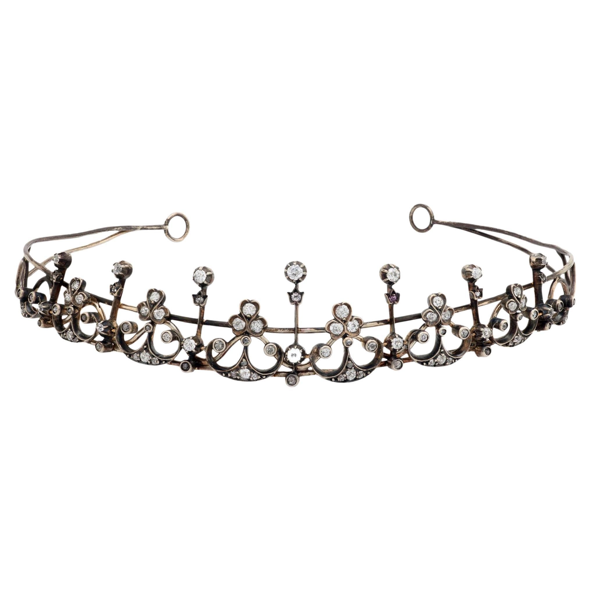 Victorian 14k/Sterling Silver Diamond Tiara