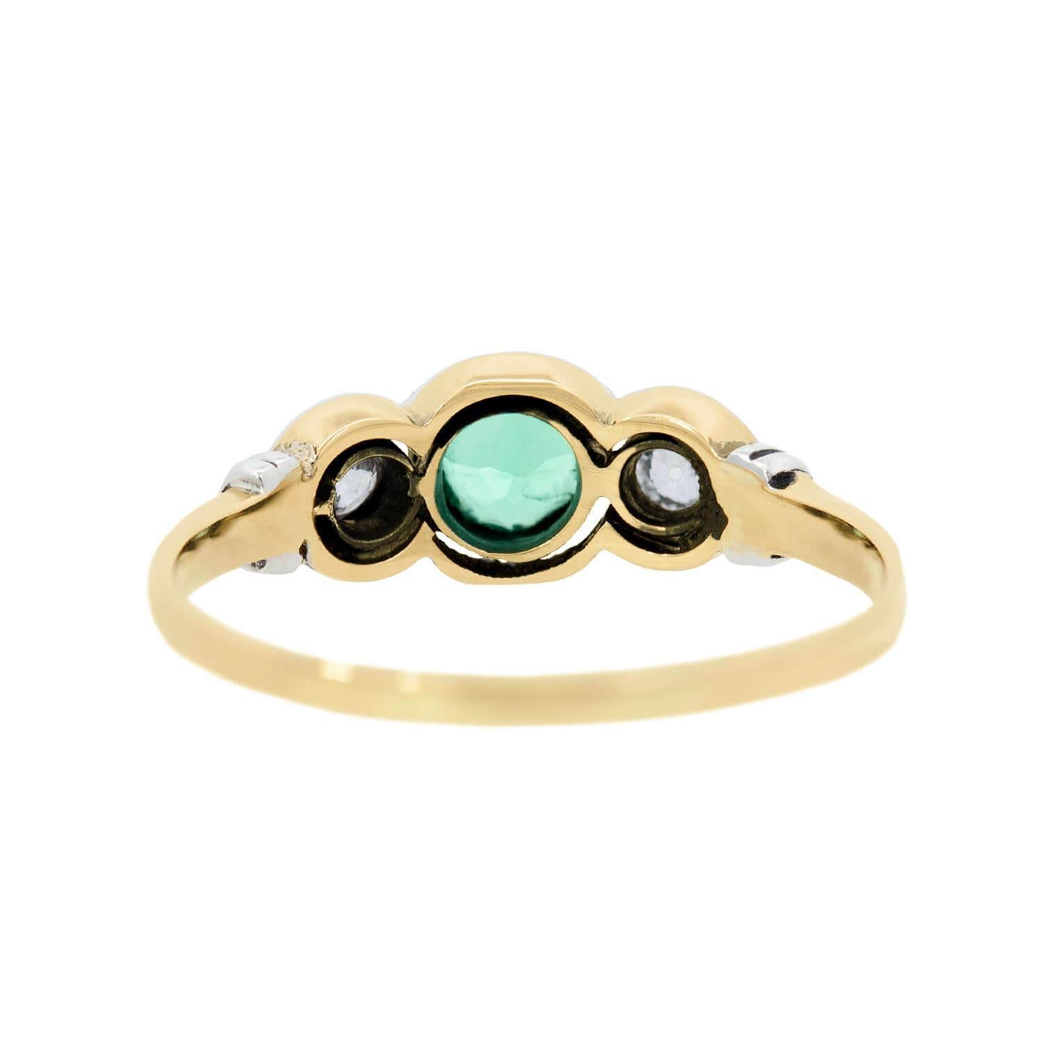 da uomo o donna Vittoriano  Anello a tre pietre con smeraldo e diamante in argento 14k/sterling in vendita