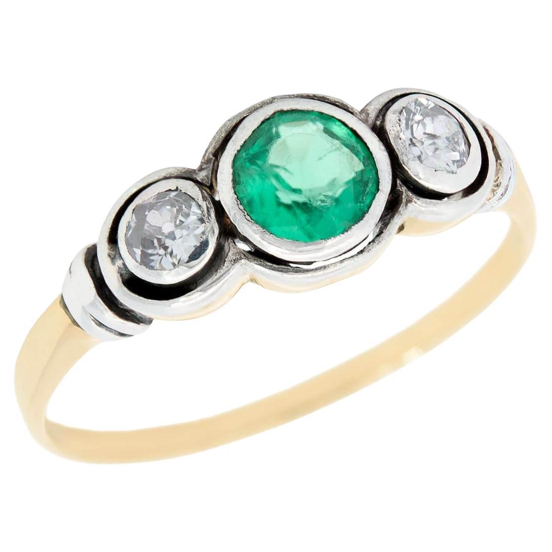 Vittoriano Anello a tre pietre con smeraldo e diamante in argento 14k/sterling