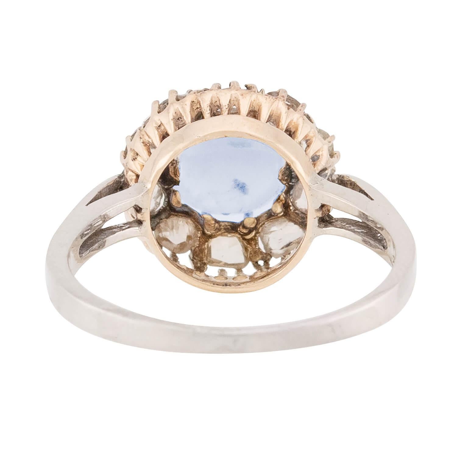 Anello vittoriano con pietra di luna e diamante a raggiera in argento 14k/sterling In condizioni buone in vendita a Narberth, PA