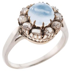 Victorian 14k/Sterling Silver Moonstone and Diamond Halo Ring