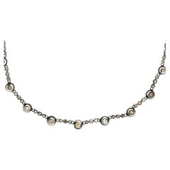 Antique Victorian 14k/Sterling Silver Multi-Color Diamond Riviera Necklace