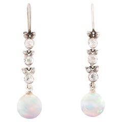 Viktorianische Tropfenohrringe aus 14k/Sterlingsilber mit Opal und Diamant