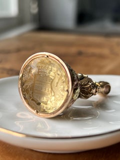 Victorian 14k Tri Tone Gold Intaglio Citrine Watch Fob Wax Seal Pendant