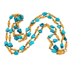 Victorian 14k Turquoise Nugget Chain Necklace
