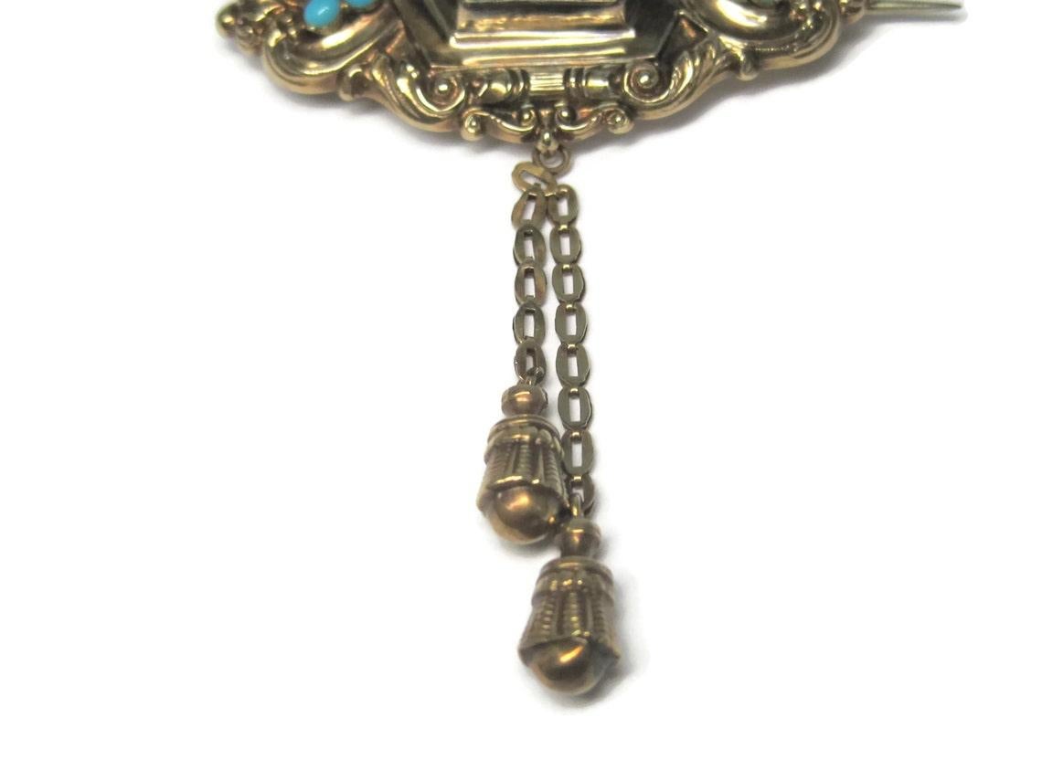Victorian 14K Turquoise Pearl Brooch Pendant In Good Condition For Sale In Webster, SD