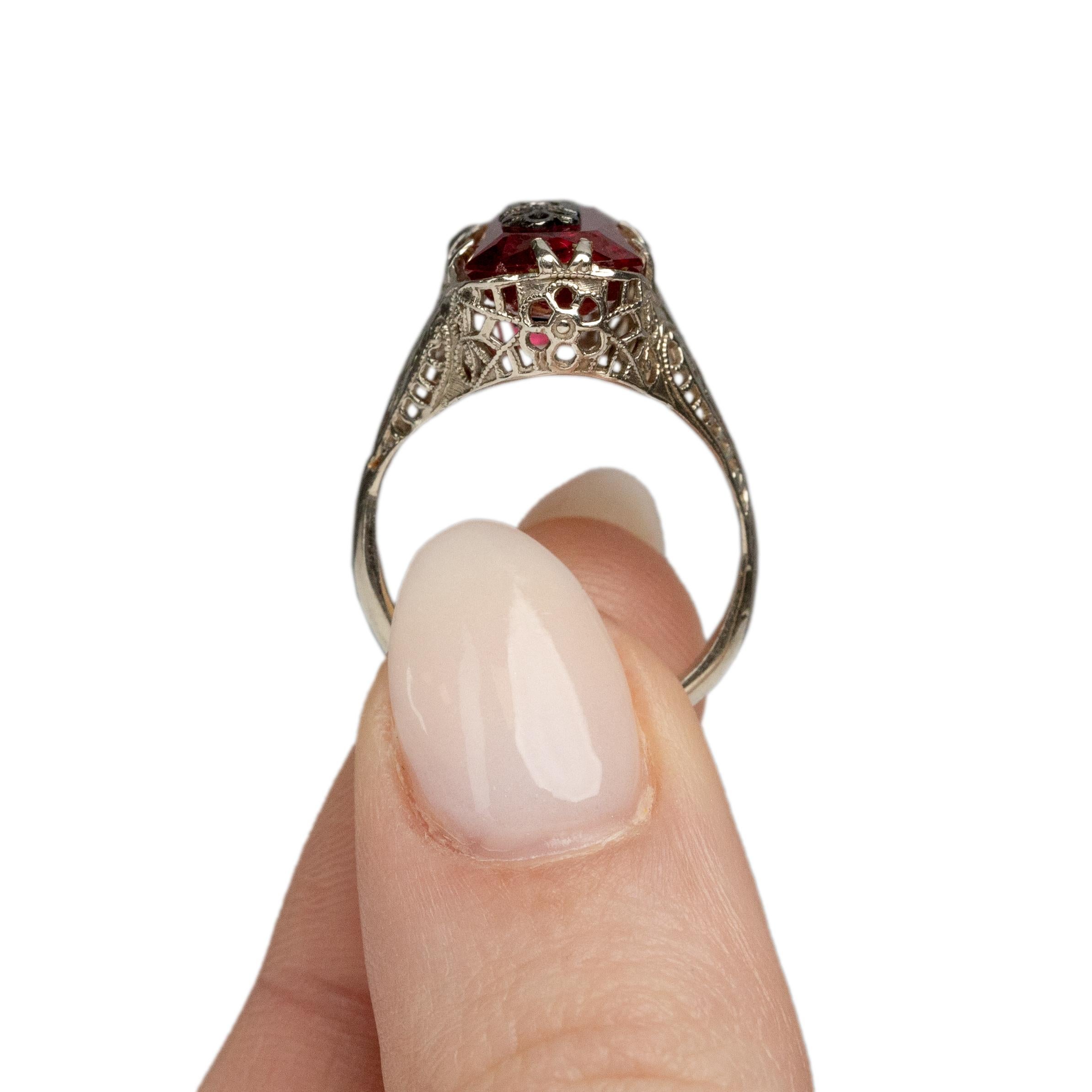 Victorian 14K White Gold Antique Filigree and Red Stone Statement Ring 1